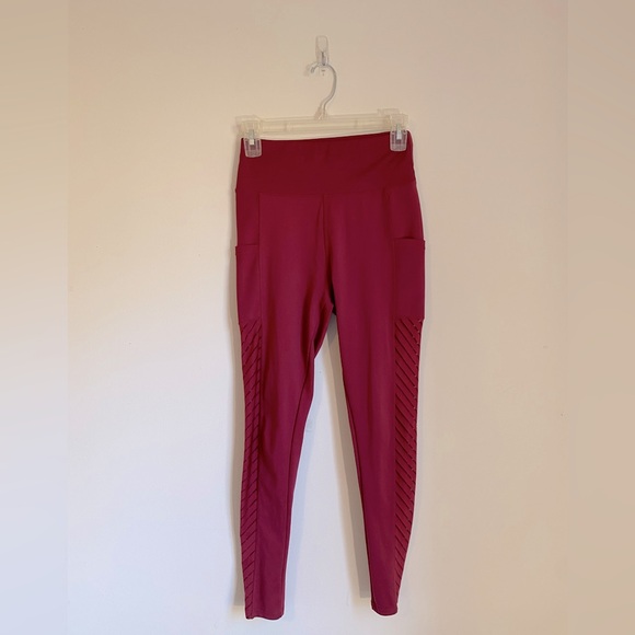 SHEIN Pants - SHEIN burgundy workout leggings with sheer cutouts Size S